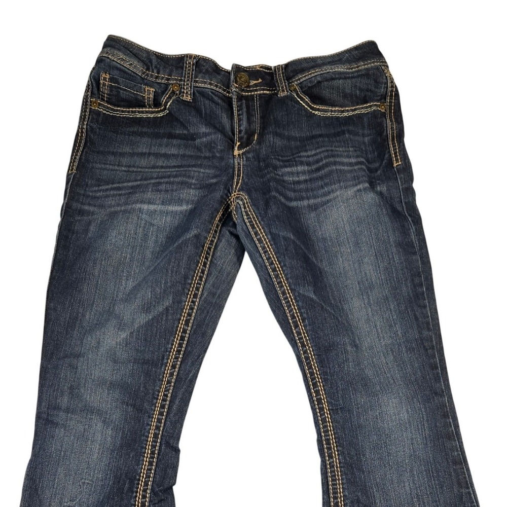Seven7 Womens Bootcut Jeans Dark Wash Embroidered Flap Pocket Blue Size 6